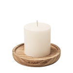 Portacandele in legno con candela profumata alla vaniglia Wooden color legno vista area di stampa