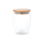 Bicchiere vetro due pareti coperchio bamboo 350ml Vacuum Medium color legno chiaro