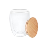 Bicchiere vetro due pareti coperchio bamboo 350ml Vacuum Medium color legno chiaro
