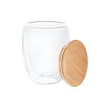 Bicchiere vetro due pareti coperchio bamboo 350ml Vacuum Medium color legno chiaro
