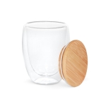 Bicchiere vetro due pareti coperchio bamboo 350ml Vacuum Medium color legno chiaro