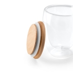 Bicchiere vetro due pareti coperchio bamboo 350ml Vacuum Medium color legno chiaro