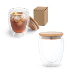Bicchiere vetro due pareti coperchio bamboo 350ml Vacuum Medium