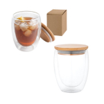 Bicchiere vetro due pareti coperchio bamboo 350ml Vacuum Medium