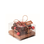 Centrotavola natalizio con candela pigne, palline e stelline PineTree color rosso vista area di stampa