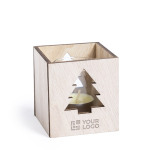 Candela profumata con logo in box di legno con stella Xmas Star vista area di stampa