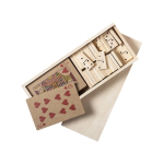 Set giochi ecologici carte e domino in scatola di legno con logo Funny color legno prima vista