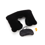 Set da viaggio pubblicitario con cuscino tappi e mascherina color nero prima vista