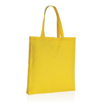 Shopper in cotone riciclato con soffietto 145 g/m² Waterless color giallo terza vista