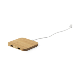 Base di ricarica con hub 2.0 con 2 porte USB in bambú Natura Square color legno prima vista