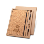 Taccuini ecologici A5 copertina bambù con elastico pagine a righe Cork color naturale immagine con logo