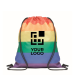 Zainetti a sacca con logo in RPET con colore arcobaleno Rainbow RPET color multicolore vista area di stampa