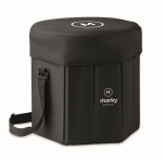 Borsa termica in alluminio con logo si trasforma in sgabello o tavolino color nero vista principale