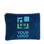 Pochette porta trucchi con logo in velluto con fodera interna Elegant color blu mare vista area di stampa