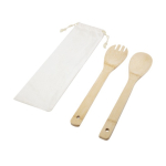 Cucchiaio e forchetta in legno per insalata con sacchetto Bamboo color naturale