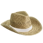 Cappello di paglia chiaro con nastro tanti colori stampabili Indiana color bianco