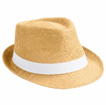 Cappelli di paglia promozionali con nastro colorato con logo Rio Clear color camel prima vista