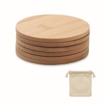 Set di 6 sottobicchieri rotondi in bambù in sacchetto di cotone Bamboo color legno