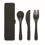 Colorate posate con logo in plastica con astuccio abbinato Takeaway color nero terza vista