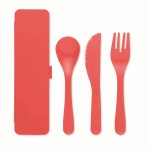 Colorate posate con logo in plastica con astuccio abbinato Takeaway color rosso terza vista