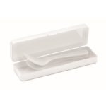 Colorate posate con logo in plastica con astuccio abbinato Takeaway color bianco