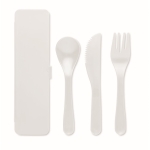 Colorate posate con logo in plastica con astuccio abbinato Takeaway color bianco terza vista