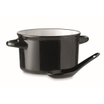 Ciotola in ceramica per zuppe con manici laterali e cucchiaio Antique color nero