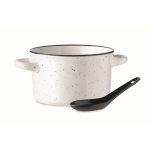 Ciotola in ceramica per zuppe con manici laterali e cucchiaio Antique color bianco