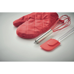 Set da cucina con guanto da forno personalizzabile, frusta e spatola Cook color rosso