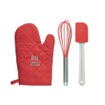 Set da cucina con guanto da forno personalizzabile, frusta e spatola Cook color rosso