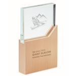 Trofeo personalizzato in cristallo con base in legno Commemorative color legno vista principale