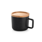 Tazza promozionale in ceramica con coperchio bamboo 230ml Small Cover color nero terza vista