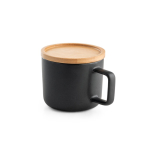 Tazza promozionale in ceramica con coperchio bamboo 230ml Small Cover color nero