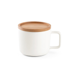 Tazza promozionale in ceramica con coperchio bamboo 230ml Small Cover color bianco prima vista