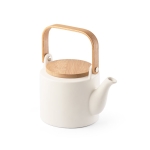 Teiera con logo in ceramica coperchio manico in bambù 700ml Home color bianco sporco