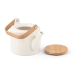 Teiera con logo in ceramica coperchio manico in bambù 700ml Home color bianco sporco terza vista