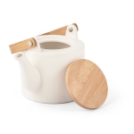 Teiera con logo in ceramica coperchio manico in bambù 700ml Home color bianco sporco quarta vista