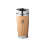 Bicchiere termico da viaggio in bambù e acciaio inossidabile Bamboo color naturale immagine con logo