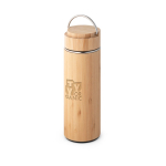 Thermos promozionali in acciaio e bambú con infusore 440ml Natura color naturale immagine con logo