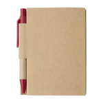 Quadernino A7 in cartone riciclato fogli a righe e penna blu EcoPocket color rosso prima vista
