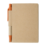 Quadernino A7 in cartone riciclato fogli a righe e penna blu EcoPocket color arancione prima vista