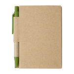 Quadernino A7 in cartone riciclato fogli a righe e penna blu EcoPocket color verde chiaro  prima vista