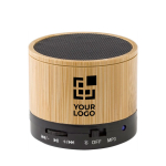 Speaker bluetooth 4.2 cilindrico in ABS e bambù con luce LED vista area di stampa