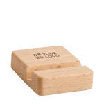 Stand smartphone promozionale con logo naturale da scrivania Bamboo color legno vista area di stampa