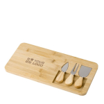 Tagliere personalizzato con coltello e forchettone Cheese color legno vista area di stampa