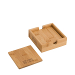 Set di 4 sottobicchieri di bambù con scatolina per conservarli Eco color legno vista area di stampa