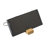 Portachiavi promozionale naturale con suppporto smartphone Bamboo Go terza vista