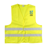 Gilet alta visibilità certificato EN20741 in poliestere 150D VisibleXXL color giallo fluorescente vista area di stampa