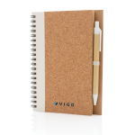 Block notes personalizzato A5 con penna pagine a righe EcoCork Colors color bianco vista con logo