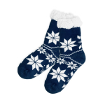 Calzini antiscivolo rossi con design natalizio e logo Cozy Xmas color blu mare prima vista